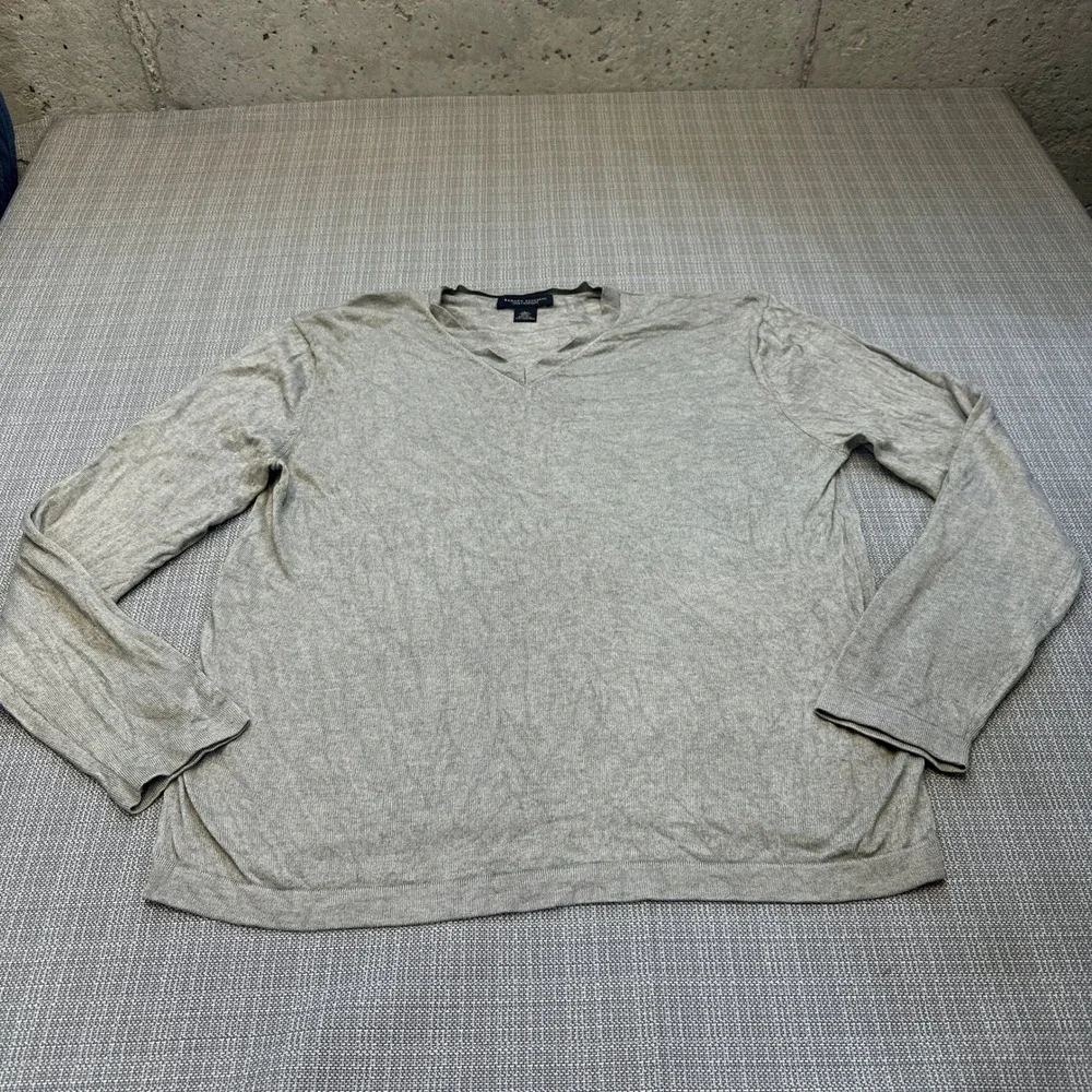 Banana Republic Silk Cashmere V-Neck Sweater Mens Large Gray Long Sleeve